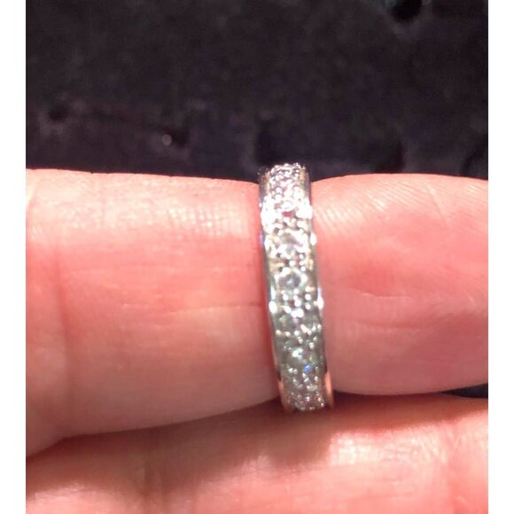 Rhodium over 925 Sterling Silver with Cubic Zirconia Encrusted Band, Size 5 - Picture 3 of 6